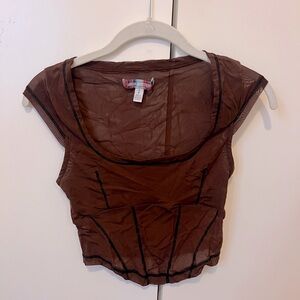 Urban Outfitters Sheer Mesh Brown with Black Stitching Crop Top